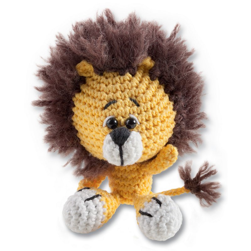 folia mini haakset Leeuw, inclusief haaknaald, wol geel/wit/bruin, veiligheidsoogen