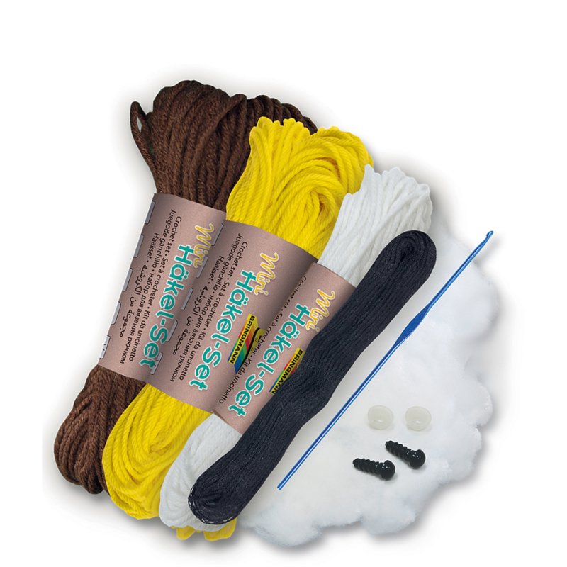 folia mini haakset Leeuw, inclusief haaknaald, wol geel/wit/bruin, veiligheidsoogen