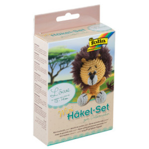 folia mini haakset Leeuw, inclusief haaknaald, wol geel/wit/bruin, veiligheidsoogen