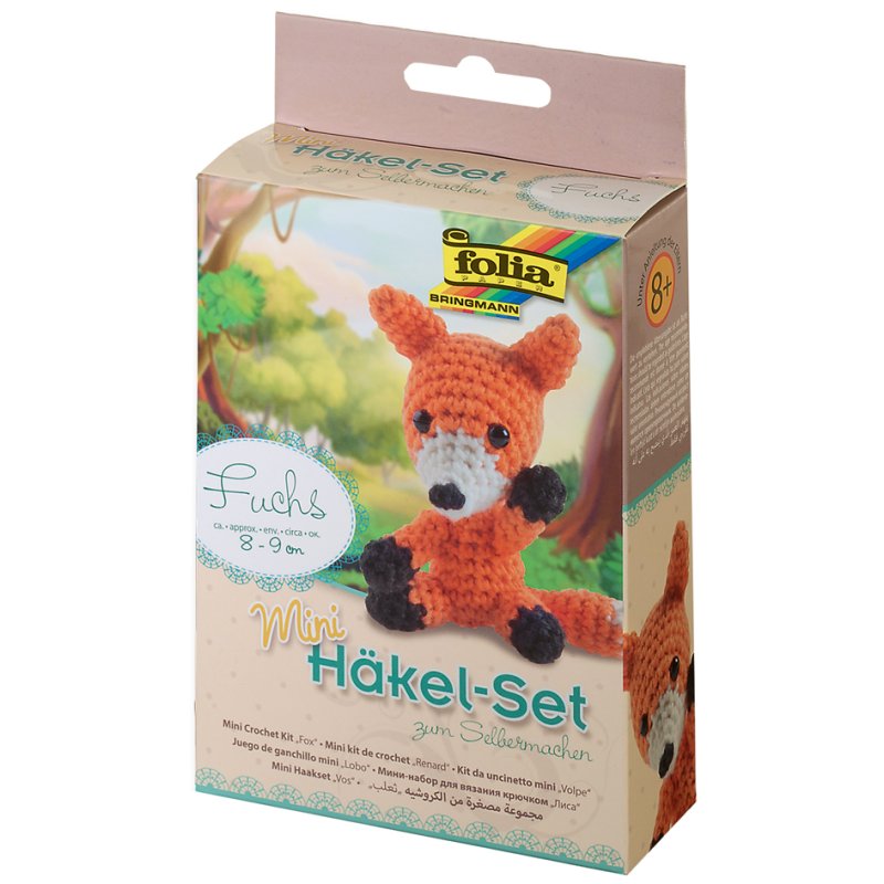 folia haaksetje mini Vosje, compleet set, zwart/oranje wol