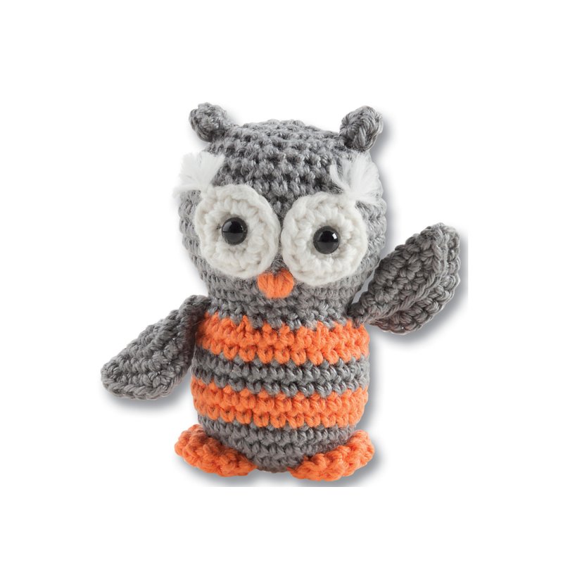 folia mini-haakset Uil, grijs/wit/oranje, compleet met naald en vulling