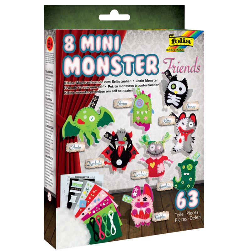 folia naaiset Kleine Monstervriendjes, 8 mini-monsters, inclusief vilt en stickgarn