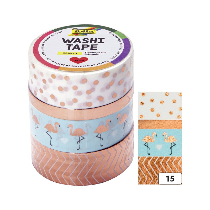 folia washi tape decoratief plakband, hotfoil koper, 4 rollen