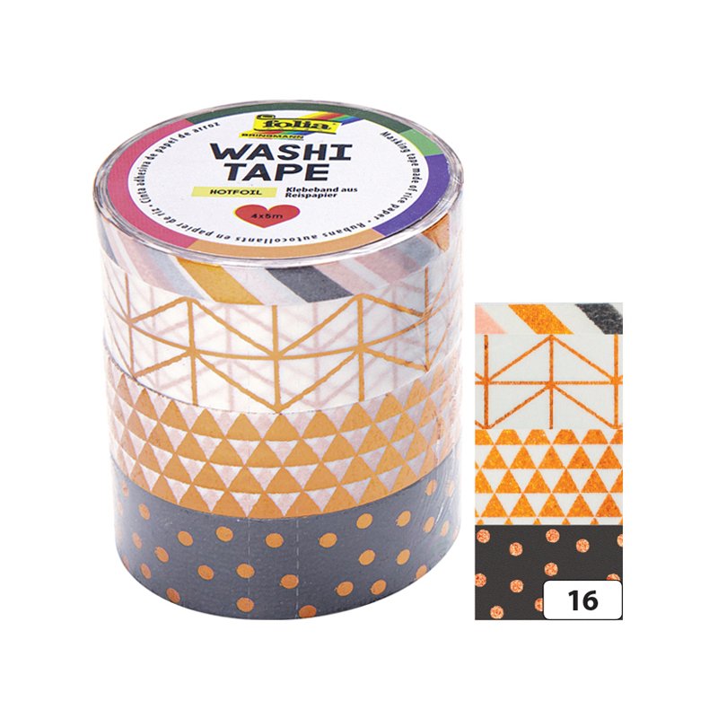 folia washi tape decoratief plakband, hotfoil koper, 4 rollen