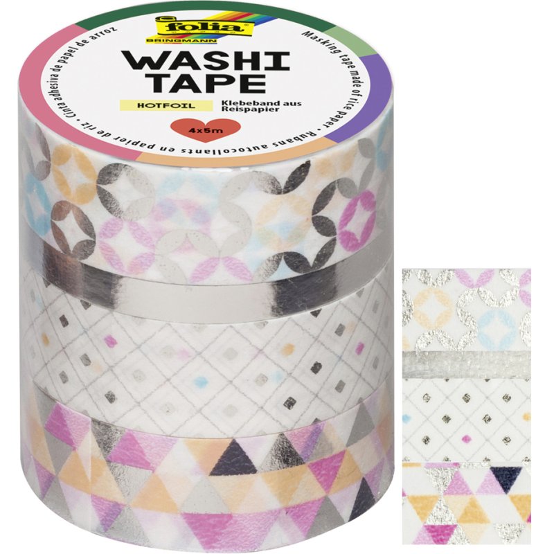 folia washi tape decoratief plakband, hotfoil koper, 4 rollen