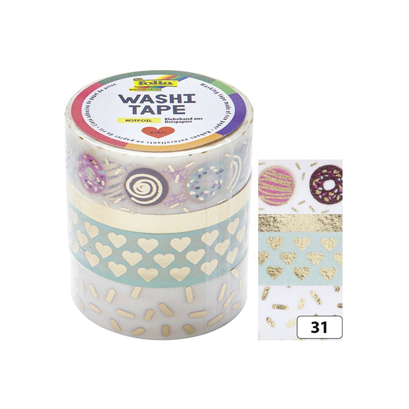 folia washi tape decoratief plakband, hotfoil koper, 4 rollen