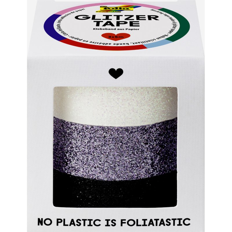 folia washi-tape glitter, koper/turkoois/paars, 15 mm × 5 m, 3 rollen