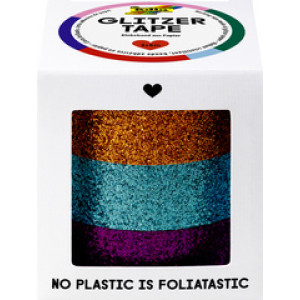 folia washi-tape glitter, koper/turkoois/paars, 15 mm × 5 m, 3 rollen