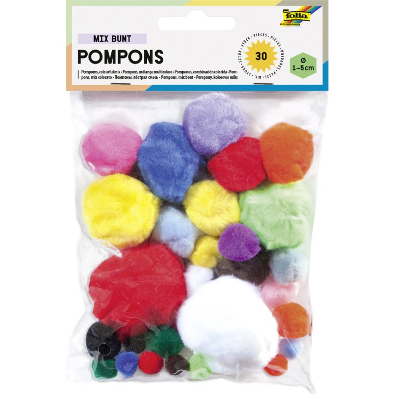 folia pomponnen wit, diverse maten, 30 stuks