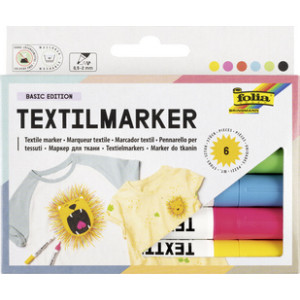 folia textielstiften, gekleurd assortiment, 6 stuks