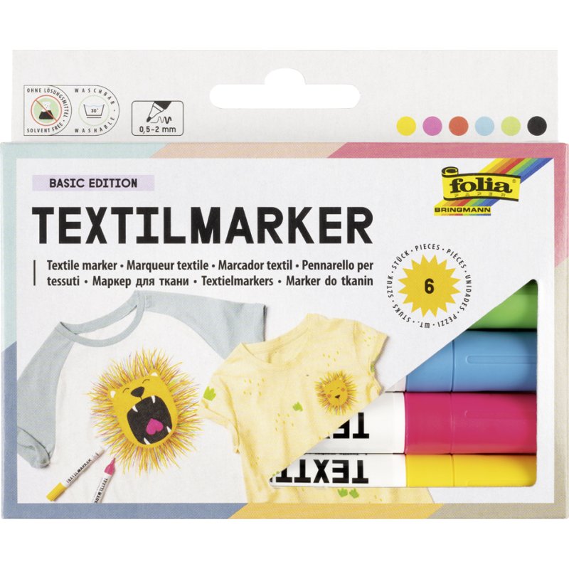 folia textielstiften, 12 stuks, gemengde kleuren