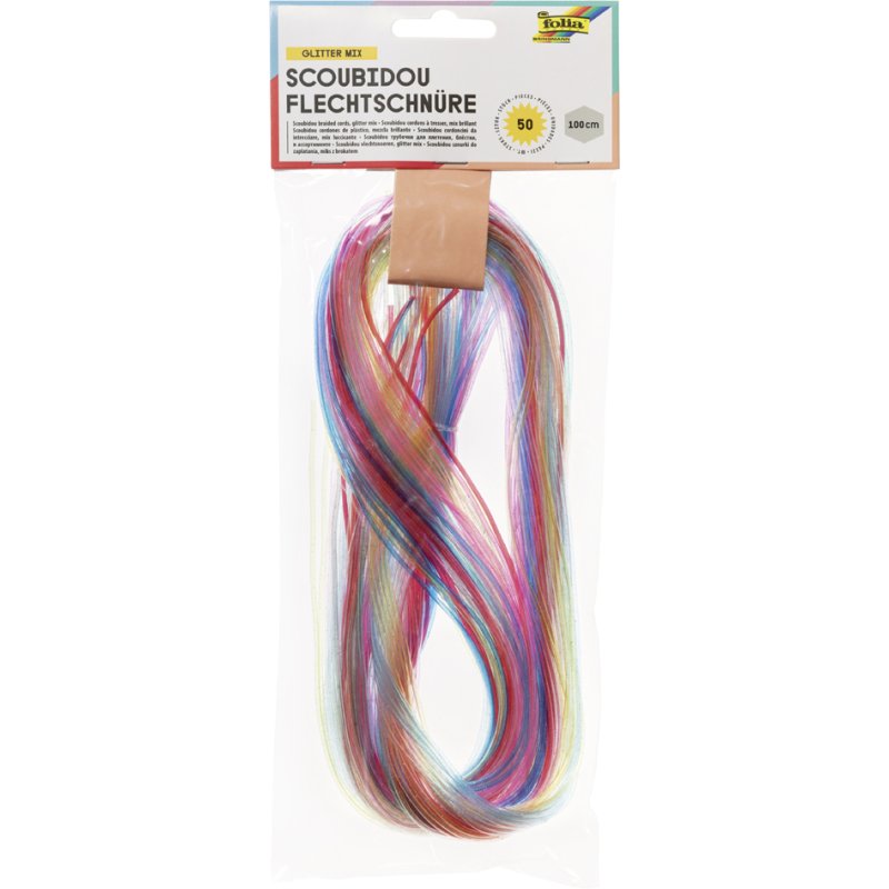 folia gekleurde vlecht-/wafelkoord, 1,8 mm × 1 m, gekleurd sortiment, 100 stuks