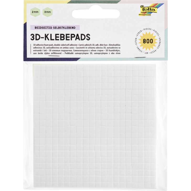 folia 3D kleefpads, 5×5 mm, wit, 800 stuks