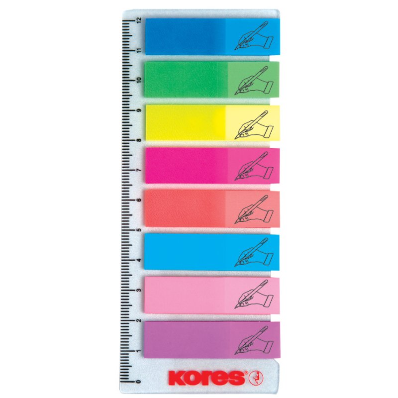 Kores pagemarker Sign Here, transparant gekleurd, 8 kleuren met linaal