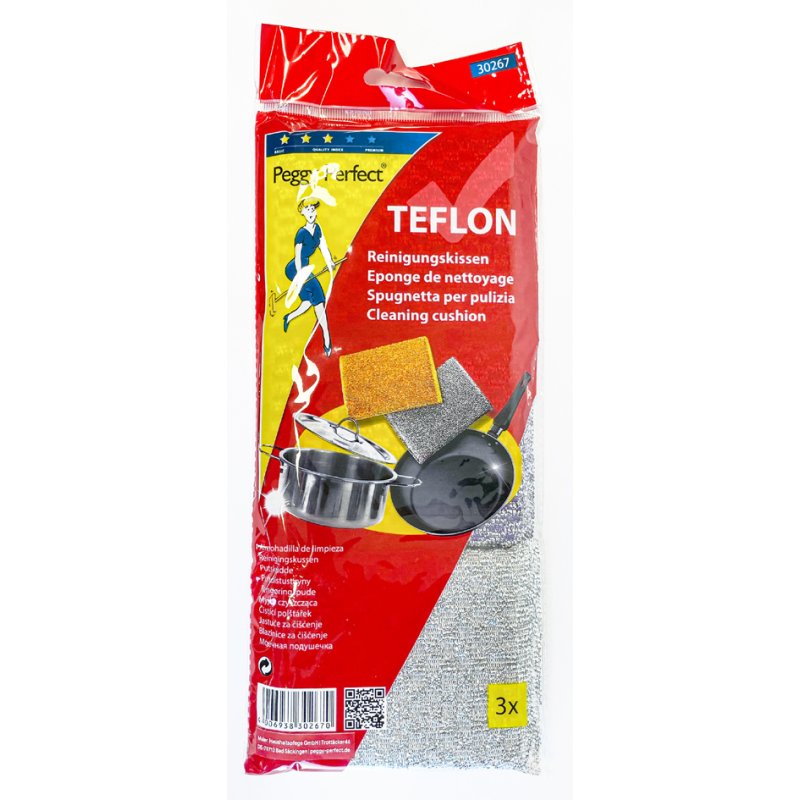 Peggy Perfect tampons de nettoyage, téflon et acier inoxydable, 120×90 mm, 3 pièces