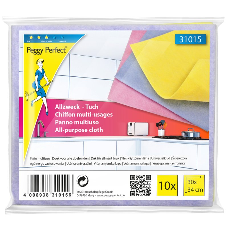Peggy Perfect chiffon nettoyant universel, 300 x 340 mm, assorti coloré, 10 pièces