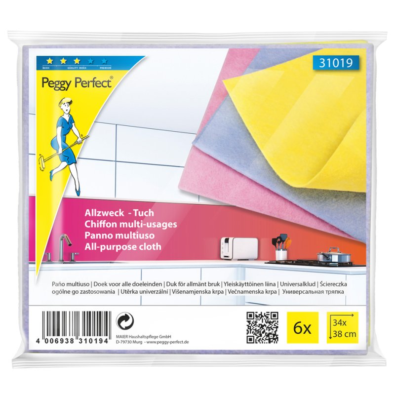 Peggy Perfect chiffon nettoyant universel, 300 x 340 mm, assorti coloré, 10 pièces