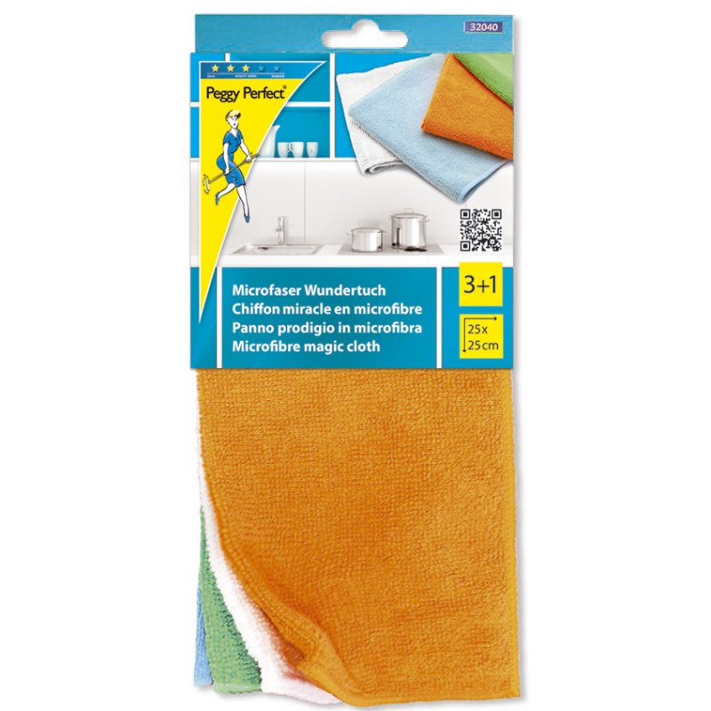 Peggy Perfect chiffons microfibre, 250×250 mm, colorés, 4 pièces