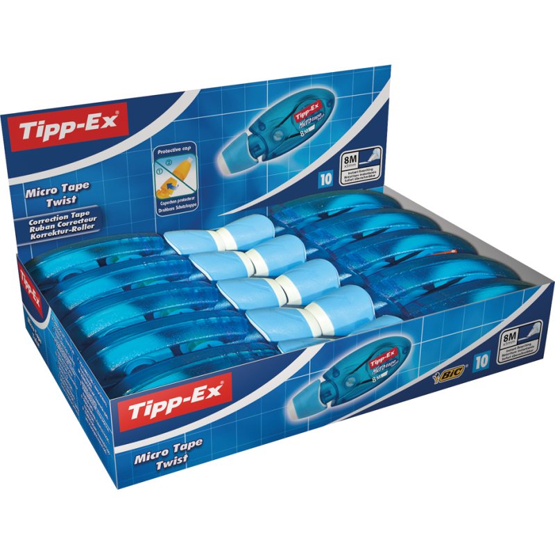 Tipp-Ex correctietape Micro Tape Twist, transparant-blauw, 10 stuks