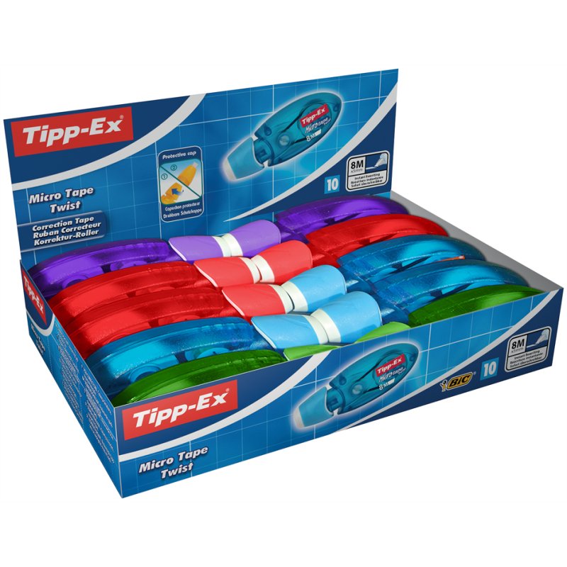 Tipp-Ex correctietape Micro Tape Twist, transparant-blauw, 10 stuks