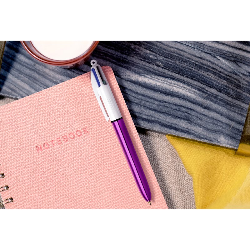 BIC 4 couleurs stylo bille métallisé, rechargeables, fuchsia, 0,32 mm