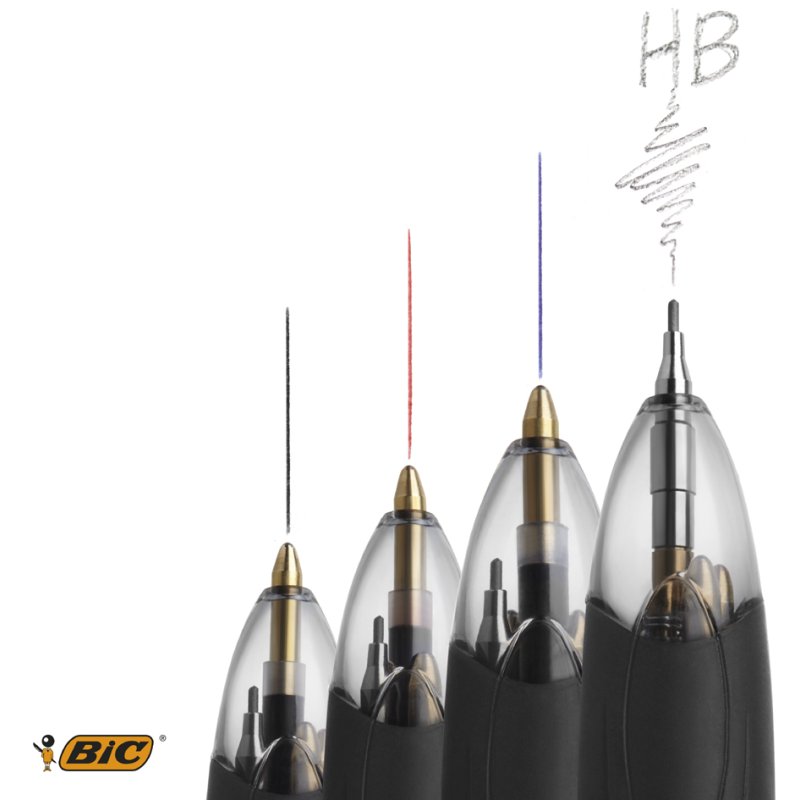 BIC stylo 4-en-1, gris/blanc, 3 couleurs + crayon, 0,32 mm