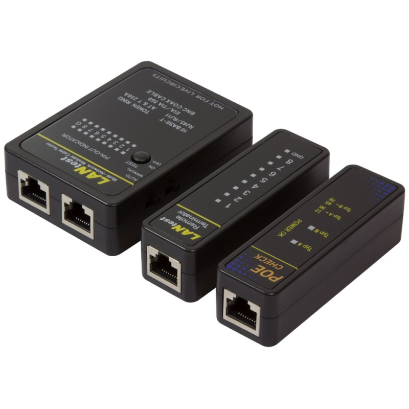 LogiLink testeur de câble réseau avec détecteur PoE, RJ11/RJ12/RJ45/BNC, noir