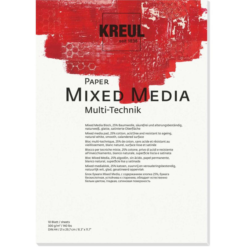 KREUL papier artistique Mixed Media, A3, 300 g/m², 10 feuilles