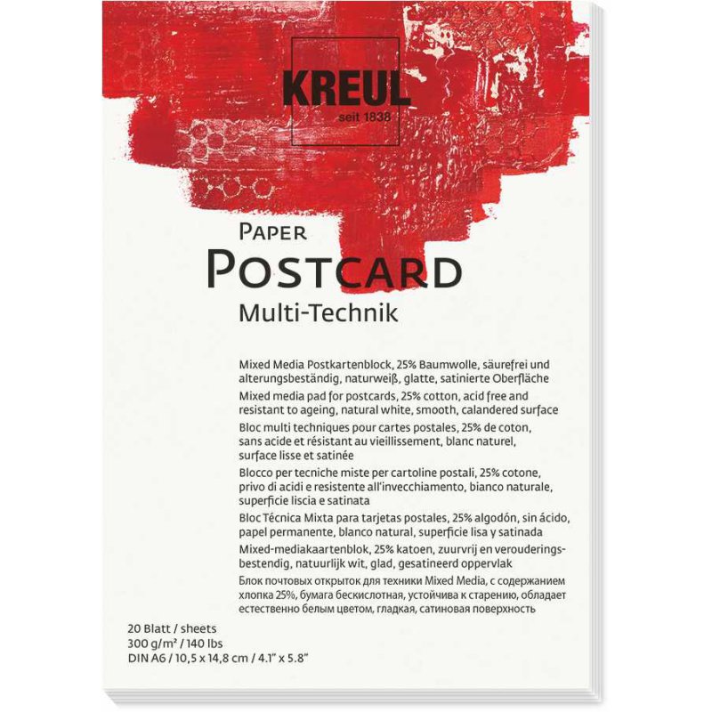 KREUL bloc artistique cartes postales, A6, blanc naturel, 20 feuilles