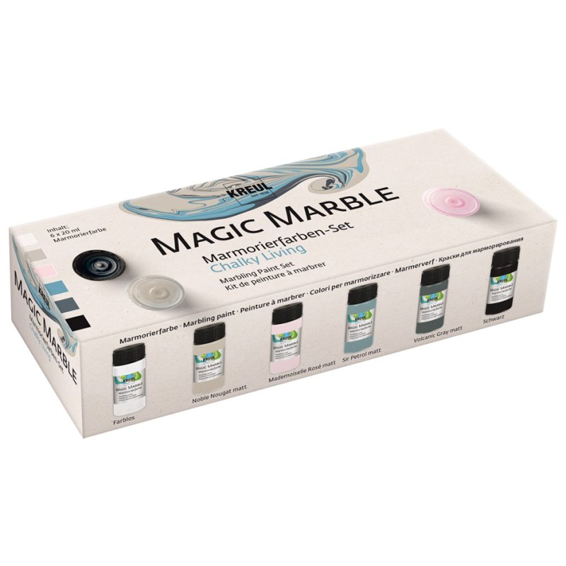 KREUL Marmorierfarbe, noble nougat, sir petrol, mademoiselle rosé, volcanic gray, colourless, black, 6 x 20 ml
