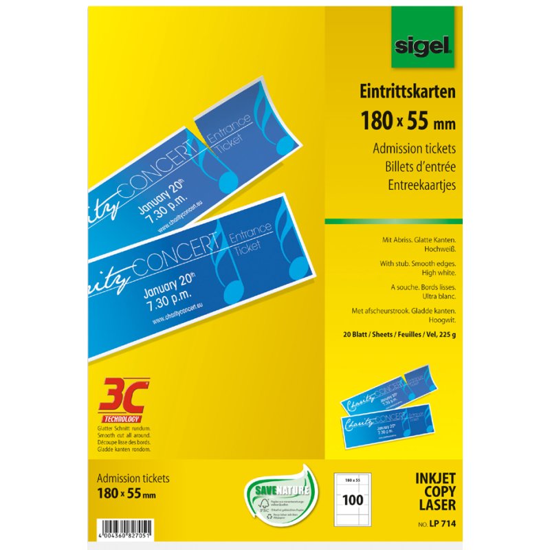 Sigel cartes de visite, 180 × 55 mm, imprimables, blanc pur, 100 pièces