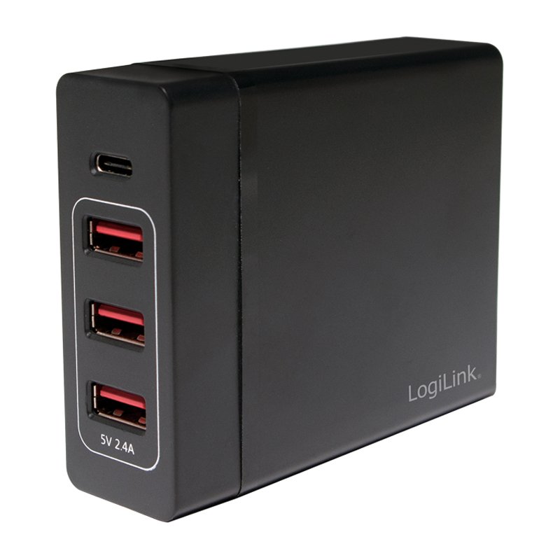 LogiLink USB charger 4-port, 60W, black, office model