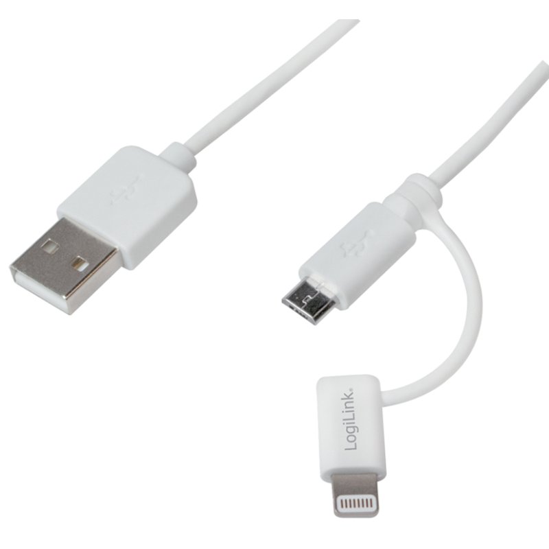 LogiLink câble de données et de charge USB vers Micro USB avec adaptateur Lightning, blanc, 1,0 m