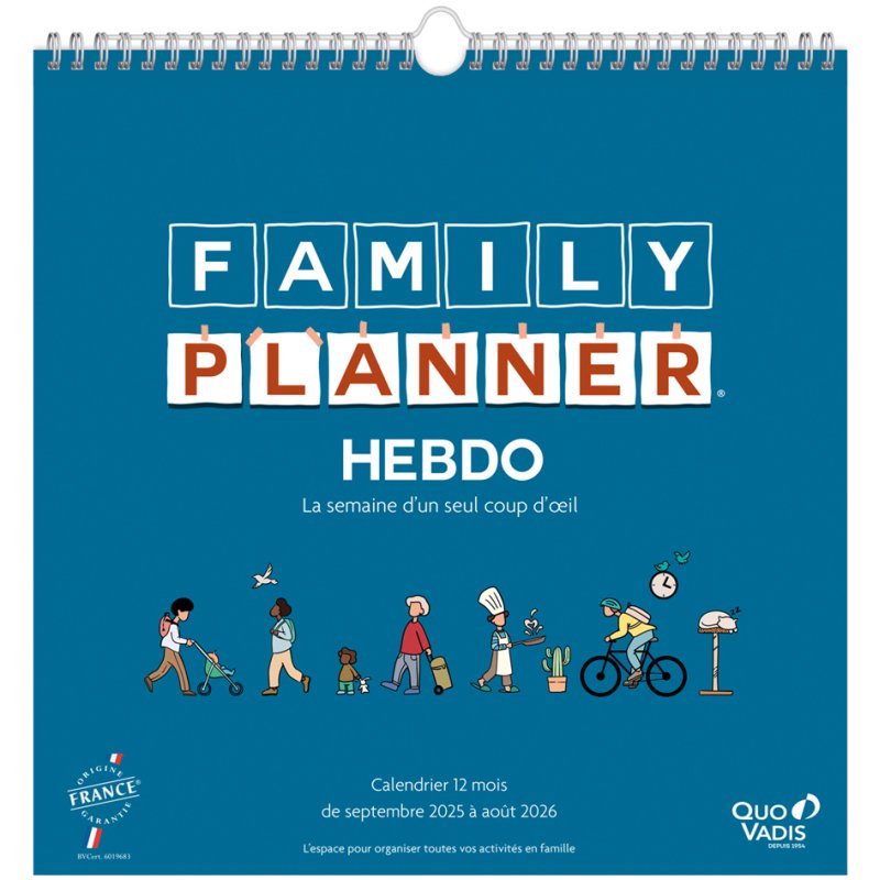 QUO VADIS calendrier FAMILY PLANNER HEBDO, 2025/2026, hebdomadaire, septembre-août
