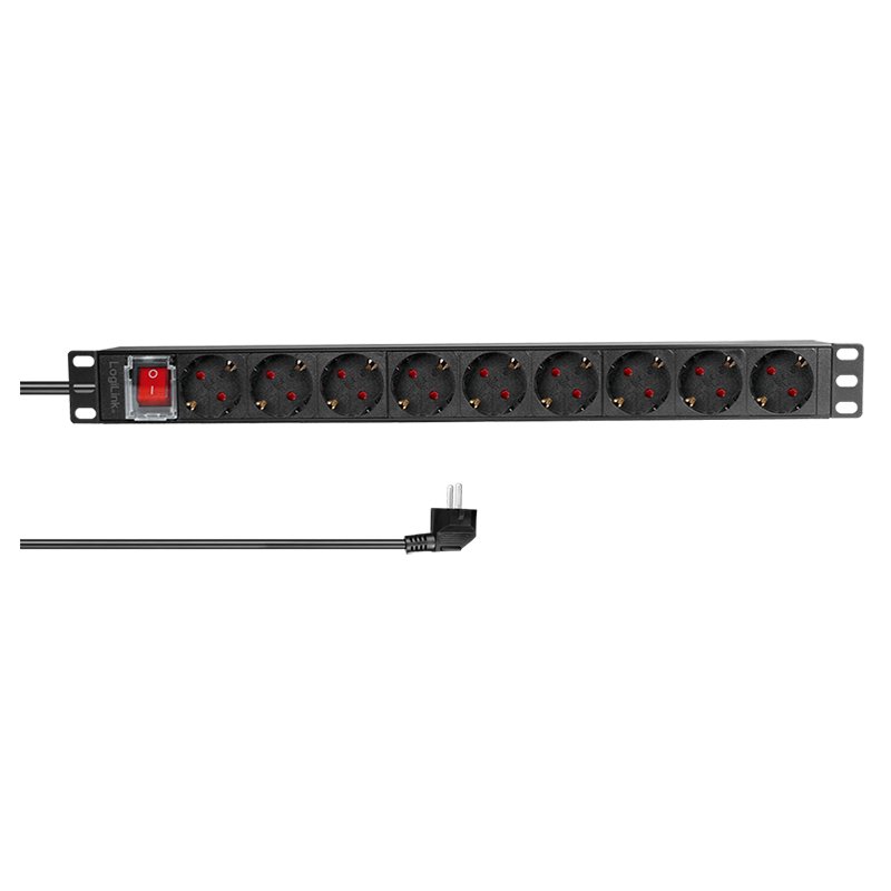 LogiLink Professional 19 inch stekkerdoos, 9-voudig, met schakelaar, grijs