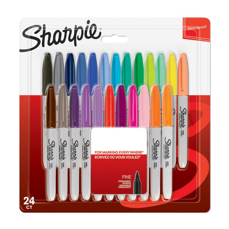 Sharpie marqueurs permanents FINE, pointe ronde 1,0 mm, 24 pièces