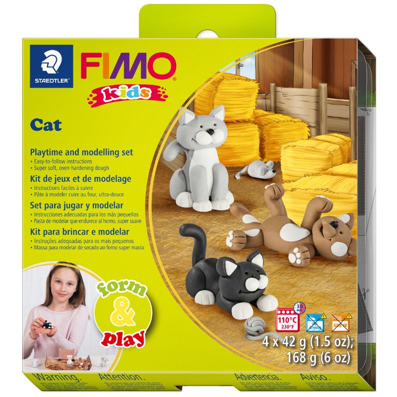 FIMO kids pâte à modeler chat niveau 2, durcissable au four, 4×42 g