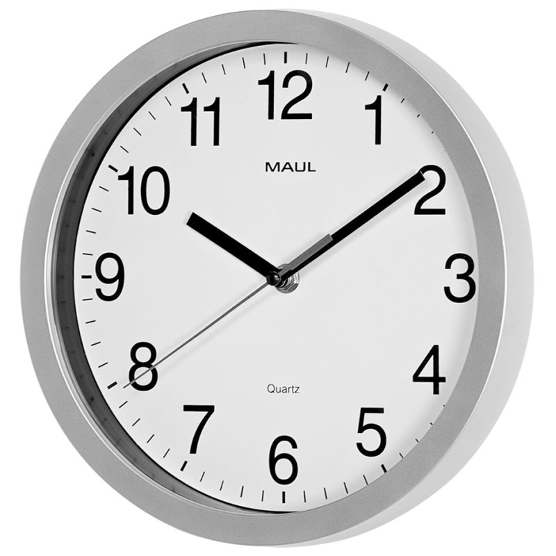 MAUL wall clock MAULrun radio-controlled, silver, automatic synchronisation