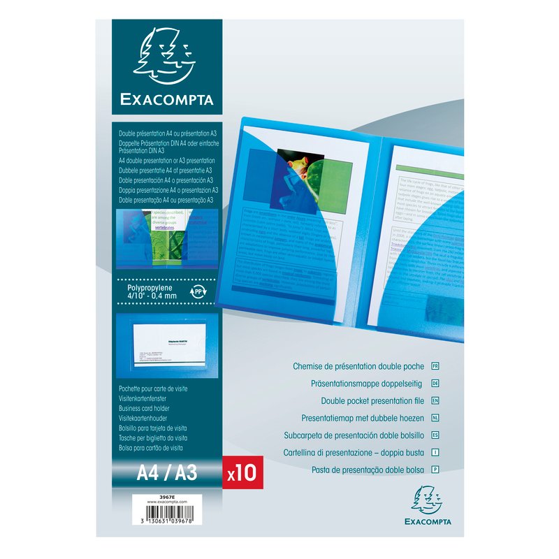 EXACOMPTA chemise de présentation A4, PP cristal transparent, poche intérieure double, 20 pièces