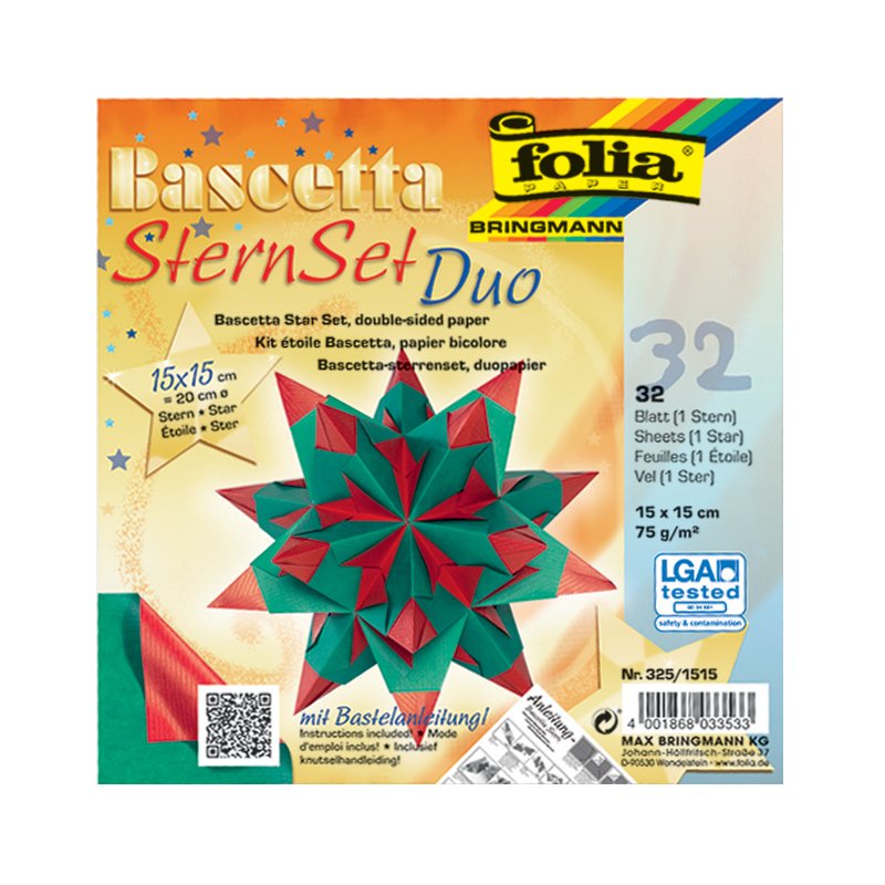 folia vouwpapier Bascetta-ster, 150×150 mm, blauw/zilver, 32 vel