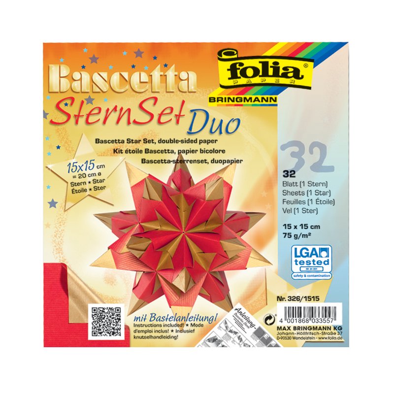 folia vouwpapier Bascetta-ster, 150×150 mm, blauw/zilver, 32 vel