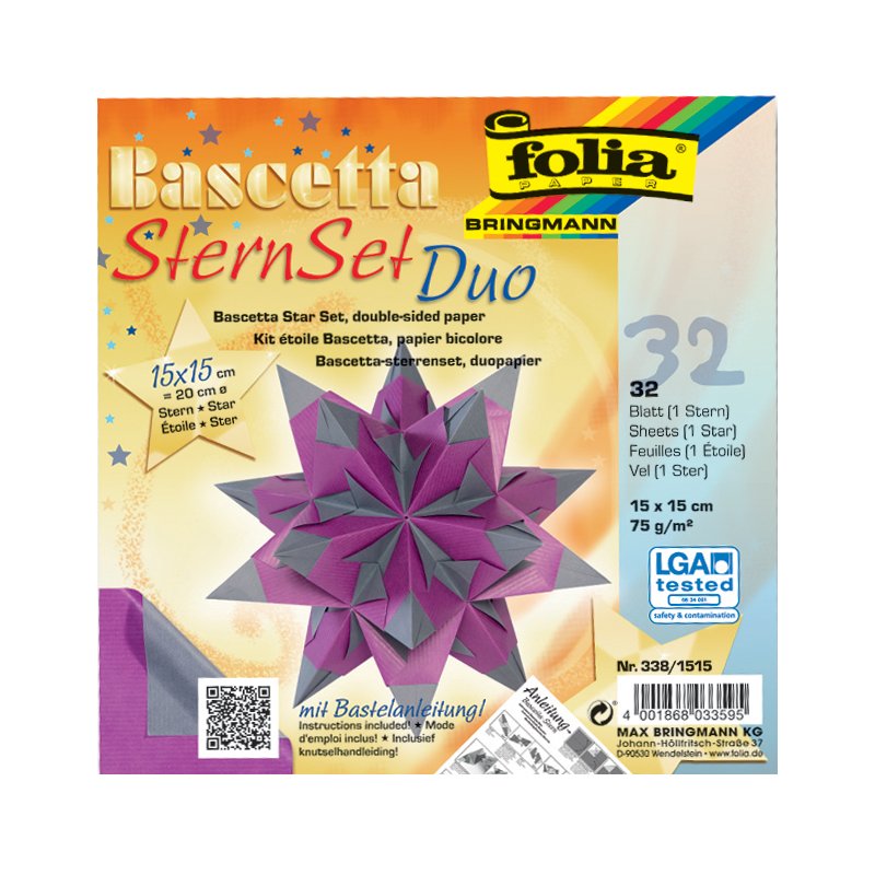folia vouwpapier Bascetta-ster, 150×150 mm, blauw/zilver, 32 vel