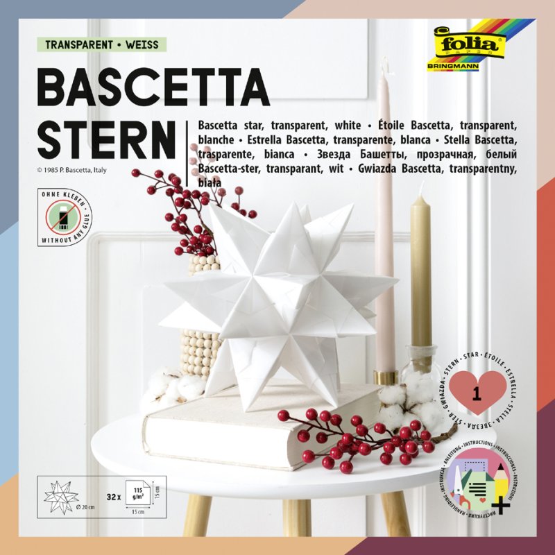 folia papier pliant étoile Bascetta, jaune transparent, 150×150 mm, 32 feuilles