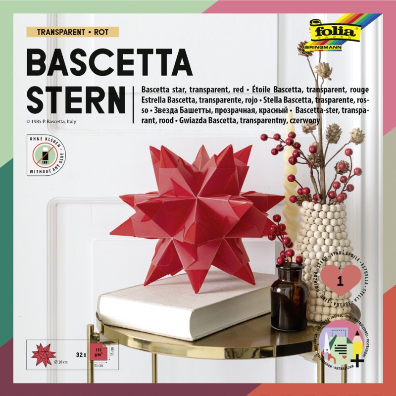 folia papier pliant étoile Bascetta, jaune transparent, 150×150 mm, 32 feuilles