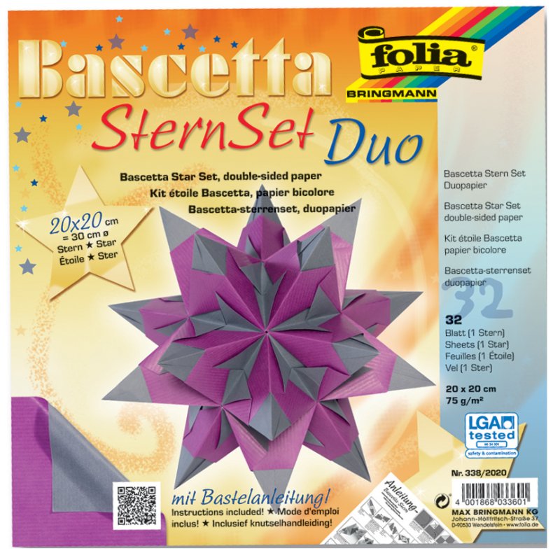folia vouwblaadjes Bascetta-ster, 200×200 mm, lila/antraciet, 32 vel