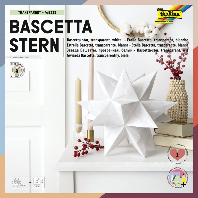 folia vouwpapier Bascetta-ster, paars transparant, 200×200 mm, 32 vel