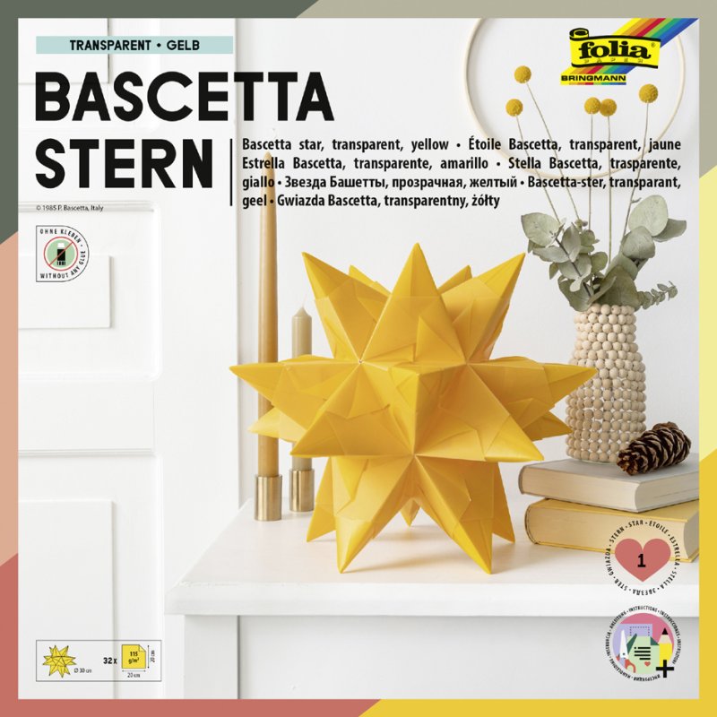 folia vouwpapier Bascetta-ster, paars transparant, 200×200 mm, 32 vel