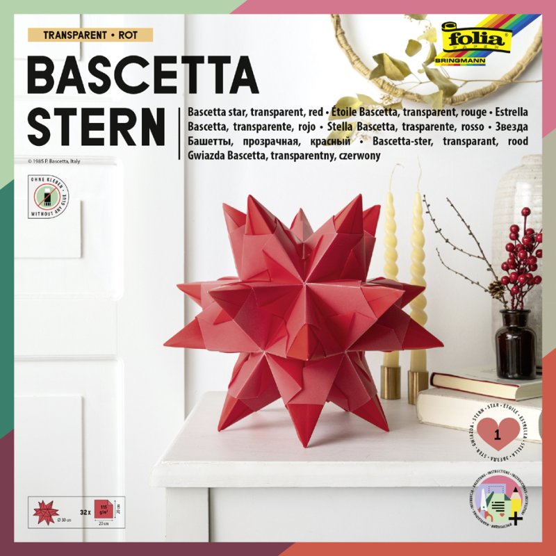 folia vouwpapier Bascetta-ster, paars transparant, 200×200 mm, 32 vel