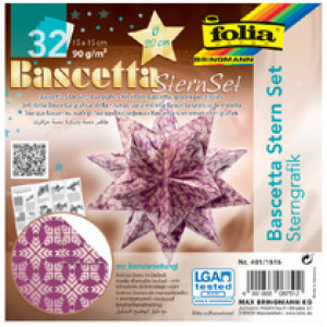 folia vouwblaadjes Bascetta-ster, ijsblauw met sterrenprint, 150×150 mm, 32 vel