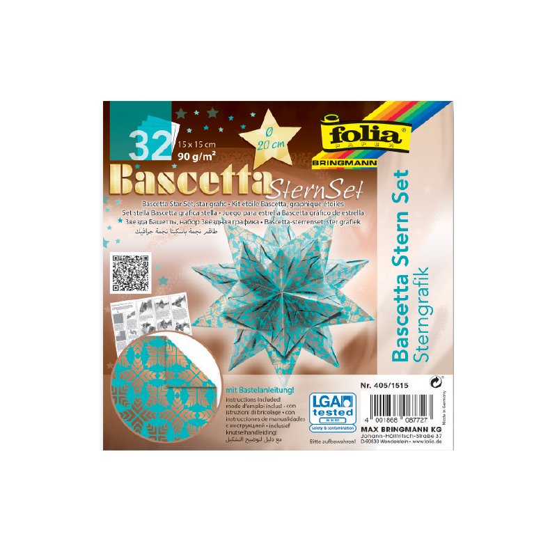 folia vouwblaadjes Bascetta-ster, wit met sterrenprint, 150×150 mm, 32 vel
